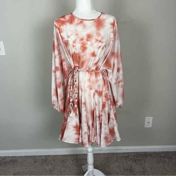 GIANNI BINI TIE DYE MINI DRESS WITH BLOSY SLEEVES ROPE BELT SIZE XS - Picture 6 of 13